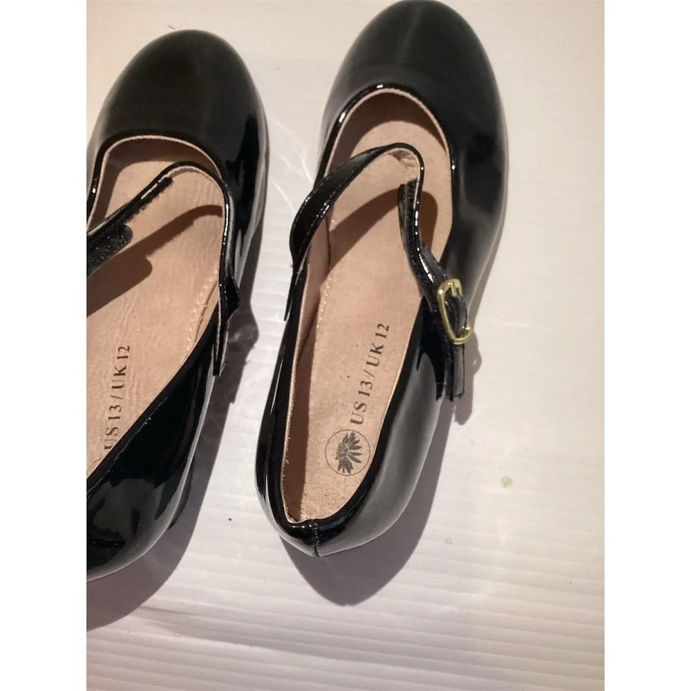 Girls' Black Mary Jane Flats with‎ Buckle Ankle Strap Size 13